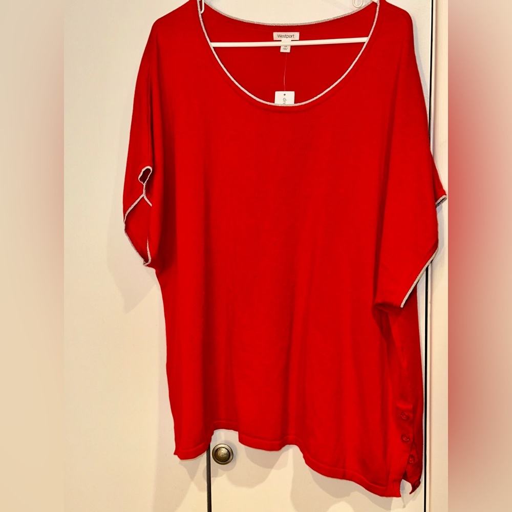 NWT Westport Red short sleeve sweater top. Size 3X